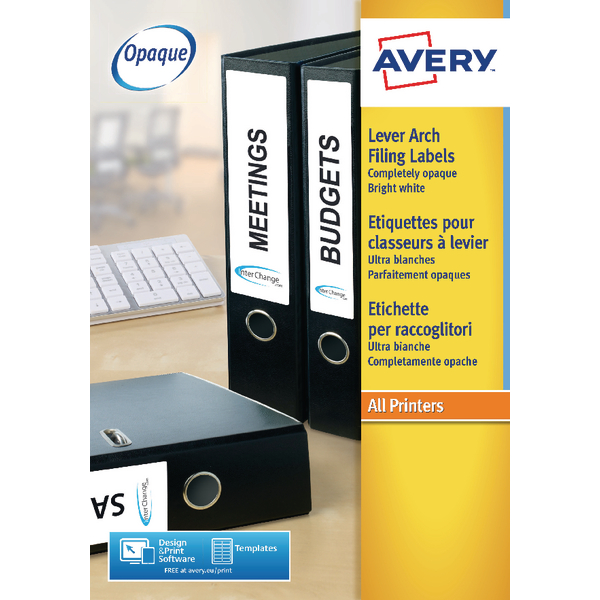 avery lever arch filing inkjet labels 200mm x 60mm 100 pack j8